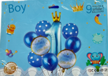 Picfest 1st Birthday Boy Foil Balloon Pack of 9