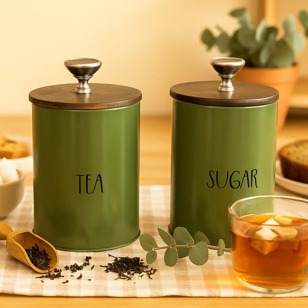 Picfest Tea & Coffee Tin Storage Jar Set of -2