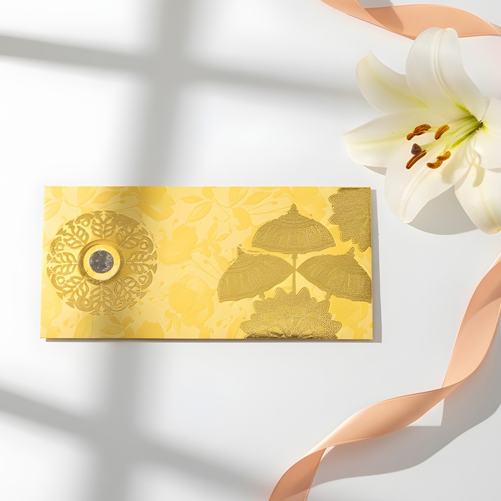 Picfest Shagun Envelope with Coin for Weddings, Festivals, Special Occasions - Yellow (Pack of 10)