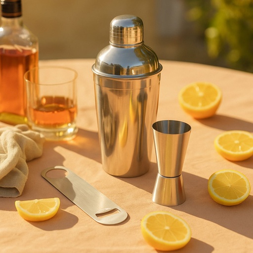 Picfest 3-Piece Stainless Steel Bar Set – Cocktail Shaker, Double-Sided Jigger & Bottle Opener (750ml)