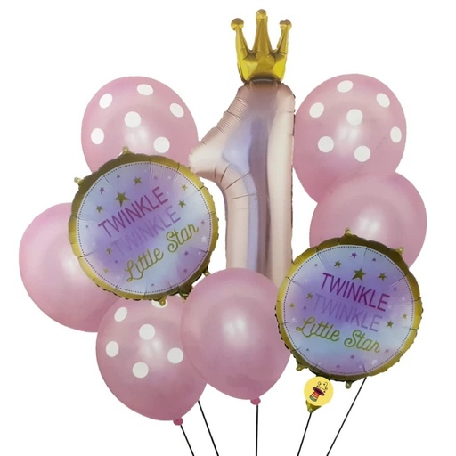 Picfest 1st Birthday Girl Foil Balloon Pack of 9